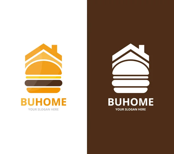 Hamburguesa vectorial y combinación de logotipo de bienes raíces. Hamburguesa y casa símbolo o icono. Plantilla única de diseño de logotipos de comida rápida y alquiler . — Archivo Imágenes Vectoriales