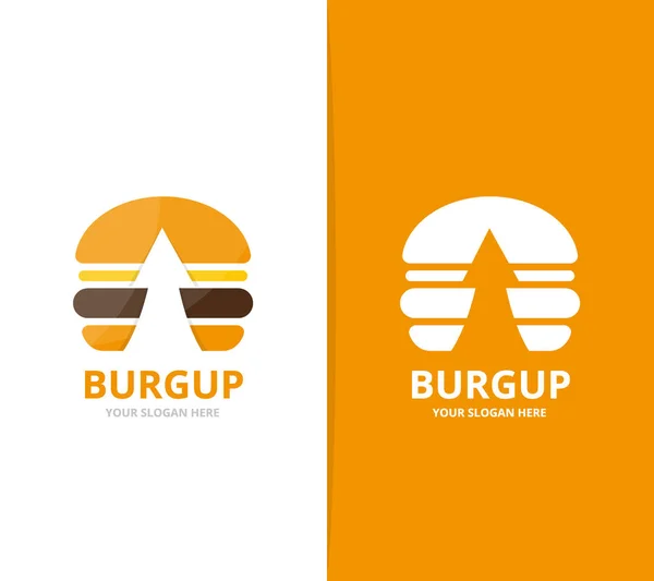 Vector burger and arrow up logo combination. Hamburger and growth symbol or icon. Unique fastfood and upload logotype design template. — Stock Vector