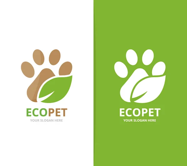 Vector logo-combinatie van paw en blad. Huisdier en eco-symbool of pictogram. Unieke dierenarts en biologische logo ontwerpsjabloon. — Stockvector