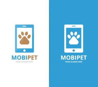 Pençe ve telefon logo kombinasyonu vektör. Evde beslenen hayvan ve mobil simge veya simge. Benzersiz veteriner ve aygıt logo tasarım şablonu.
