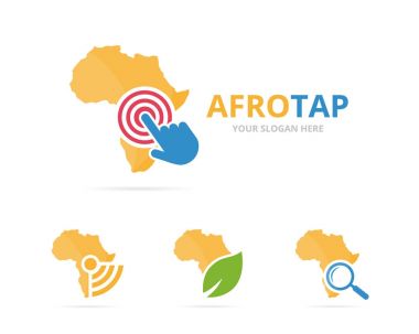 Afrika logosu kombinasyonu kümesi. Safari ve imleç simge veya simge. Benzersiz coğrafya, kıta ve dijital logo tasarım şablonu.