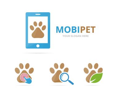 Pençe logo birlikte kümesi. Evde beslenen hayvan ve mobil simge veya simge. Benzersiz veteriner ve aygıt logo tasarım şablonu.