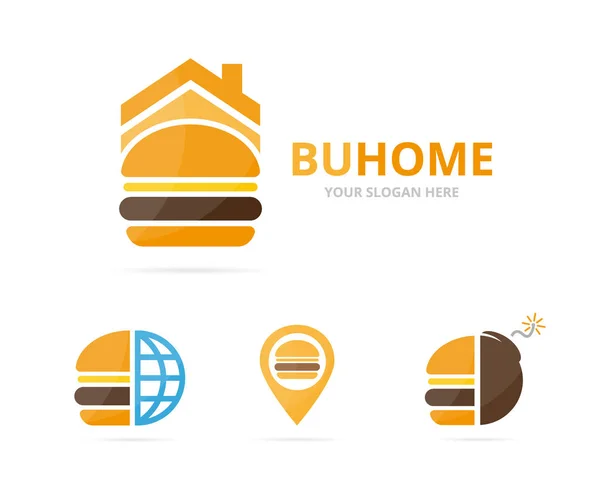 Set of burger logo combination. Hamburger and house symbol or icon. Unique fastfood and rent logotype design template. — Stock Vector