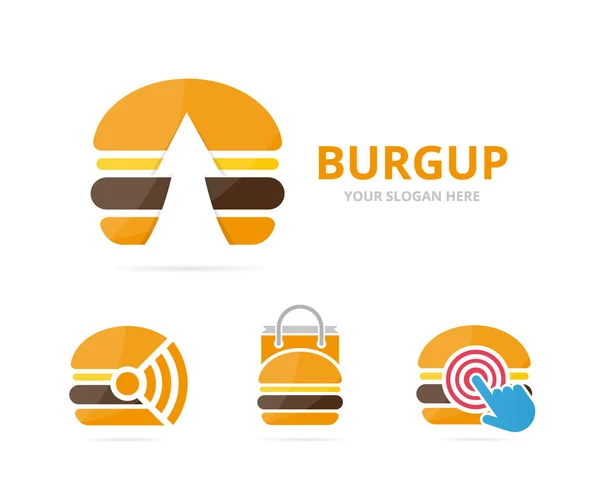 Burger billentyű kombináció készlet. Hamburger és a növekedés szimbólum vagy ikon. Egyedi gyorsétterem és feltölt logo design sablon. — Stock Vector