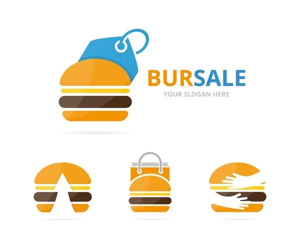 Set mit Burger-Logo-Kombination. Hamburger und Shopsymbol oder -symbol. einzigartige Fastfood- und Etikettenlogos-Design-Vorlage. — Stockvektor