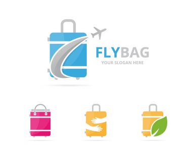 Çanta logo birlikte kümesi. Bagaj ve Turizm simge veya simge. Benzersiz seyahat ve uçuş logo tasarım şablonu.