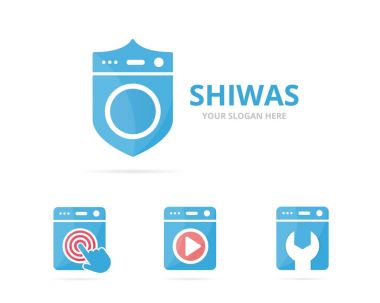 Çamaşırhane logo birlikte kümesi. Makine ve güvenlik sembolü veya simge yıkama. Benzersiz çamaşır makinesi ve Muhafız logo tasarım şablonu.