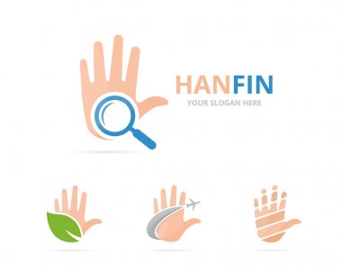 El logo kombinasyonu kümesi. Kol ve simge veya simge büyütme. Benzersiz destek ve arama logo tasarım şablonu.