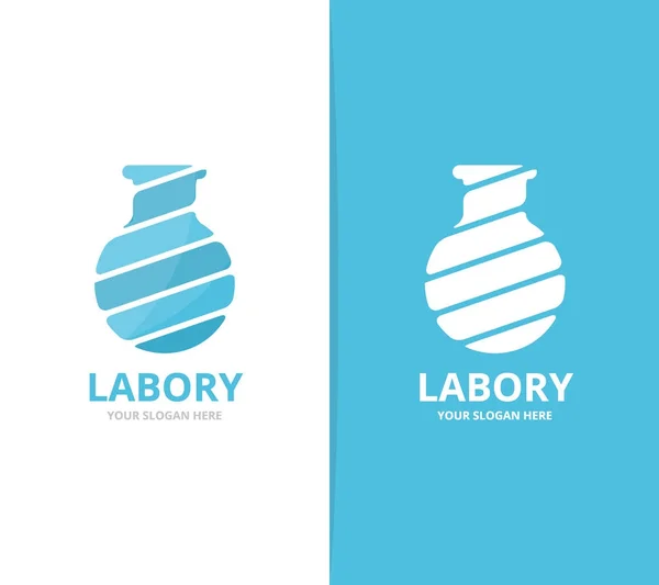 Vektor av lab flaska logotyp kombination. Glödlampa och kolven symbol eller ikon. Unik vetenskap och laboratorium logotype design mall. — Stock vektor