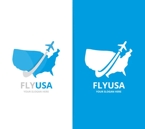 Vektor der US- und Flugzeug-Logo-Kombination. Amerika und Reise-Symbol oder -Symbol. einzigartige Designvorlage für den vereinten Staat und das Fluglogo. — Stockvektor