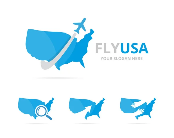 Satz von usa Logo-Kombination. Amerika und Reise-Symbol oder -Symbol. einzigartige Designvorlage für den vereinten Staat und das Fluglogo. — Stockvektor