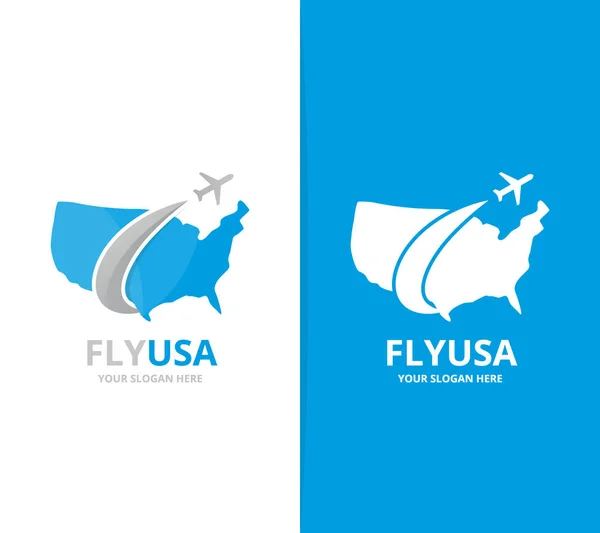 Vektor usa és sík billentyű kombináció. Amerikában és utazási szimbólum vagy ikon. Egyedi Egyesült állam és a repülés logo design sablon. — Stock Vector