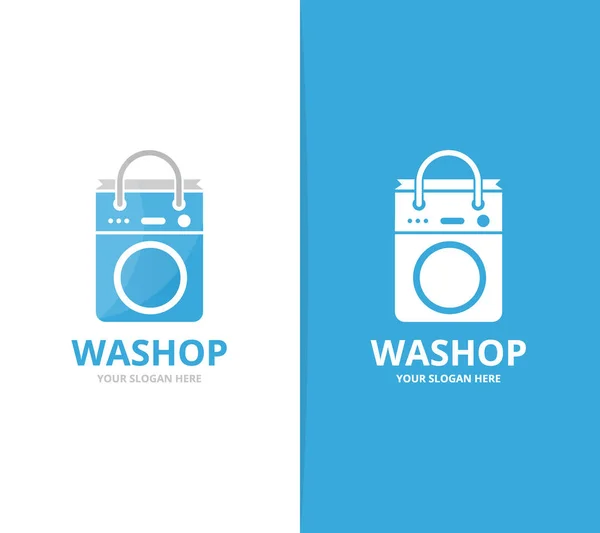 Vektorové logo kombinace praní a pytel. Mycí stroj a obchod symbol nebo ikonu. Unikátní podložka a prodej šablona návrhu logotypu. — Stockový vektor
