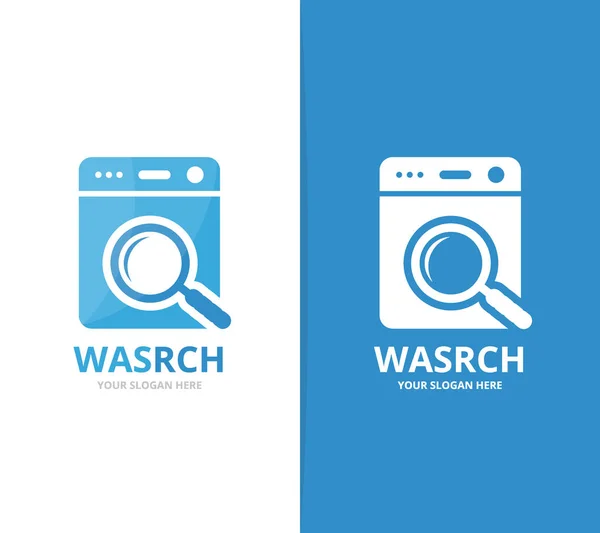 Vettore di lavanderia e Loupe combinazione logo. Lavatrice e simbolo o icona d'ingrandimento. Modello di design unico per rondella e logotipo di ricerca . — Vettoriale Stock