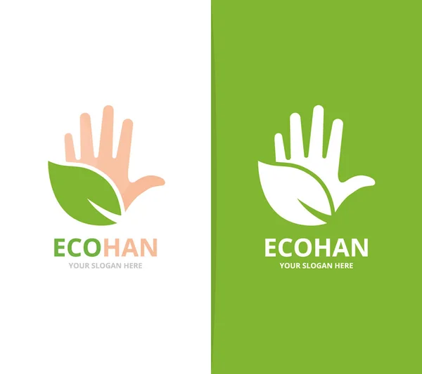 Vector van hand en blad logo-combinatie. Arm en eco-symbool of pictogram. Unieke ondersteuning en biologische logo ontwerpsjabloon. — Stockvector