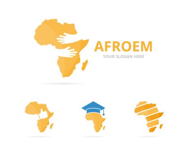 Afrika logosu kombinasyonu kümesi. Safari ve kucaklama simge veya simge. Benzersiz coğrafya, kıta ve sarılmak logo tasarım şablonu.