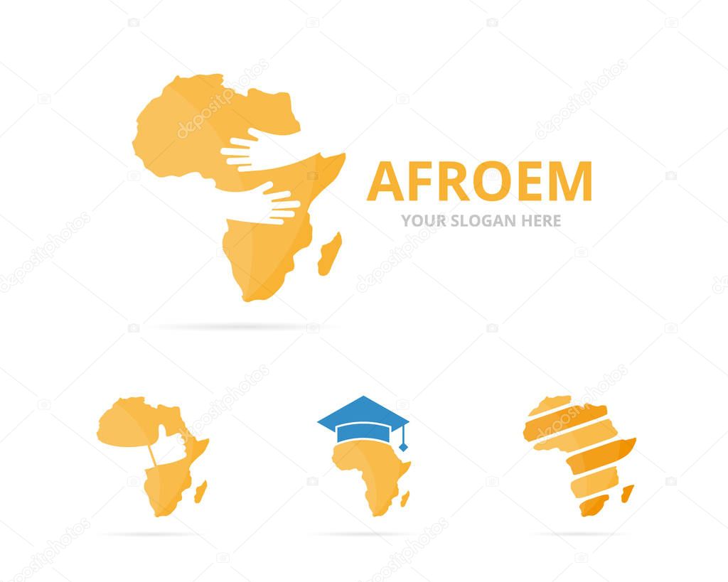 Set of africa logo combination. Safari and embrace symbol or icon. Unique geography, continent and hug logotype design template.