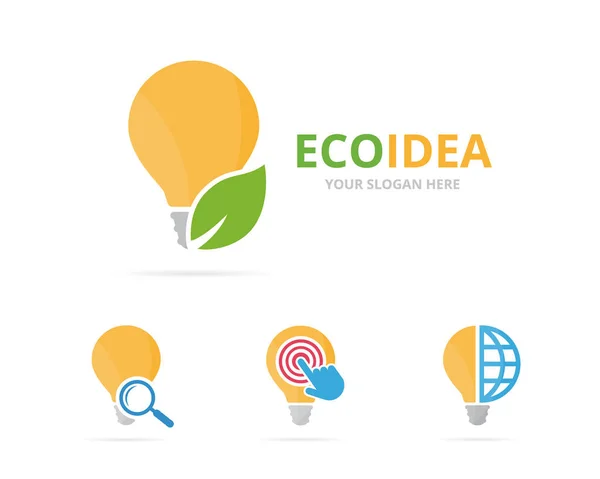 Set lamp logo combinatie. Gloeilamp en eco-symbool of pictogram. Biologische logo ontwerpsjabloon en uniek idee. — Stockvector