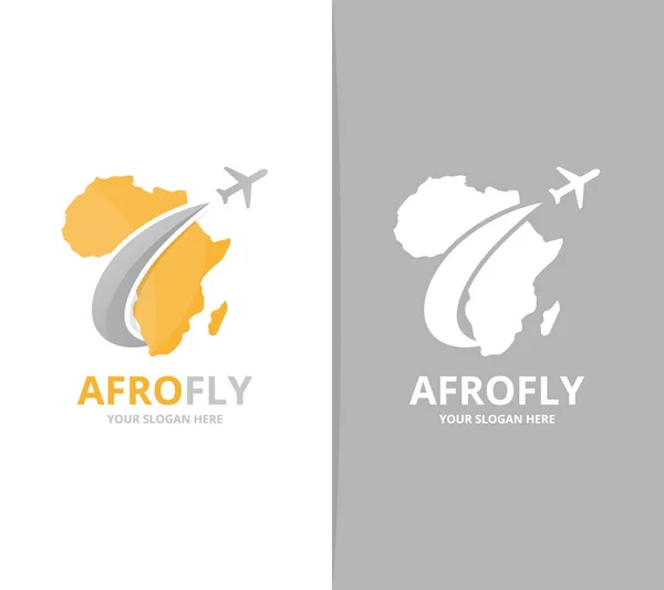 ベクトルのアフリカと飛行機のロゴの組み合わせ。サファリと旅行のシンボルまたはアイコン。ユニークな地理、大陸および飛行のロゴタイプのデザイン テンプレート. — ストックベクタ