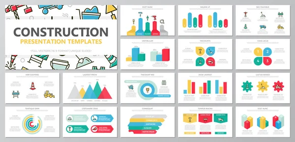 Conjunto de elementos de construção e reparação para slides modelo de apresentação multiúso com gráficos e gráficos. Folheto, relatório corporativo, marketing, publicidade, relatório anual, design de capa de livro . — Vetor de Stock