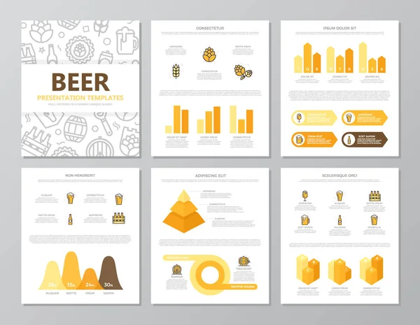 着色されたビールとバー、パブ多目的 a4 スライド テンプレート グラフとチャートの要素のセットです。リーフレット、企業レポート、マーケティング、広告、年次報告書、書籍カバー デザイン. — ストックベクタ