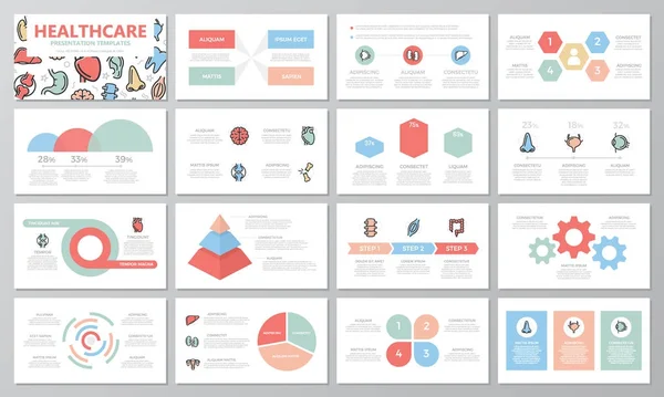 Het aantal medische en gezondheidszorg elementen voor multifunctionele presentatie sjabloon dia's met grafieken en diagrammen. Leaflet Ondernemingsverslag, marketing, publiciteit, jaarverslag, boek cover ontwerp. — Stockvector