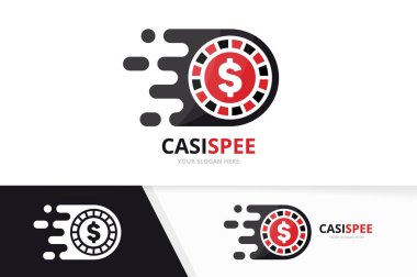 Vektör hızlı casino logo bileşimi. Hız çip simge veya simge. Benzersiz rulet oyun ve dijital logo tasarım şablonu.