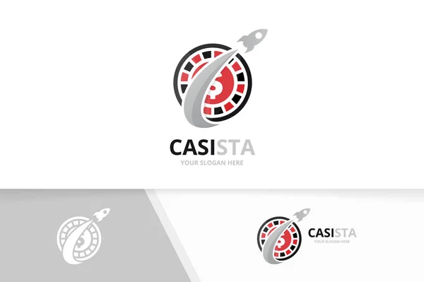 Casinò vettoriale e combinazione logo razzo. Chip e simbolo aereo o icona. Unico gioco di roulette e modello di design del logotipo di volo . — Vettoriale Stock