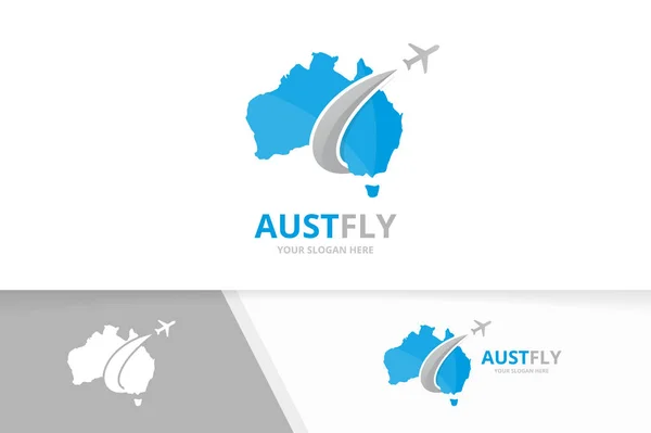 Vektor Ausztrália és sík billentyű kombináció. Ausztrália és Óceánia és utazási szimbólum vagy ikon. Egyedi kontinensen és a repülés logo design sablon. — Stock Vector