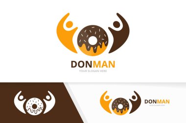 Vektör çörek ve insanlar logo bileşimi. Halka ve aile simge veya simge. Benzersiz ekmek ve Birliği, yardım, bağlanmak, takım logo tasarım şablonu.