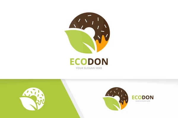 Vector donut en blad logo-combinatie. Donut en eco-symbool of pictogram. Unieke bakkerij en biologische logo ontwerpsjabloon. — Stockvector