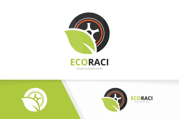 Vector wiel en blad logo-combinatie. Band en eco-symbool of pictogram. Unieke band en biologische logo ontwerpsjabloon. — Stockvector