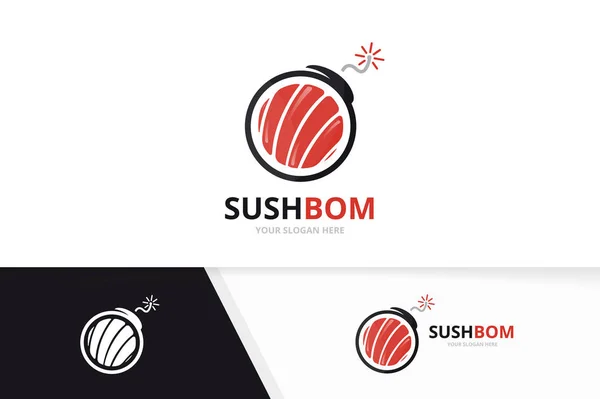 Vektor sushi és a bomba logó kombinációja. Japán ételeket és felrobbant a szimbólum vagy ikon. Egyedi tenger gyümölcsei és a fegyver logo design sablon. — Stock Vector