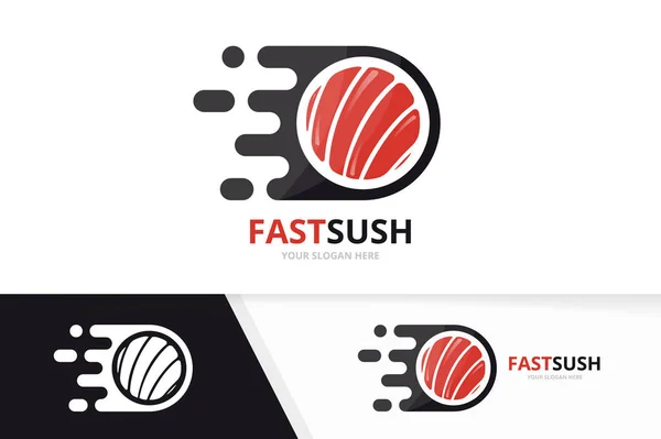 Combinaison vectorielle rapide de logo de sushi. Vitesse symbole alimentaire japonais ou icône. Modèle unique de conception de fruits de mer et logotype numérique . — Image vectorielle