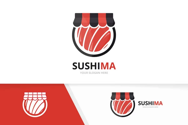 Vector sushi and shop logo combination. Japanese food and sale symbol or icon. Unique seafood and market logotype design template. — Stock Vector
