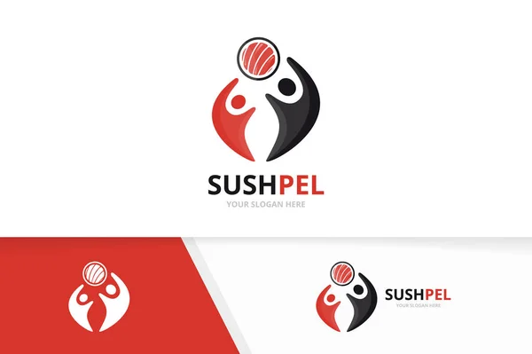 Vektor sushi és az emberek logó kombinációja. Japán ételeket és családi szimbólum vagy ikon. Egyedülálló tengeri és az Unió segít, összeköt, a csapat logo design sablonok. — Stock Vector