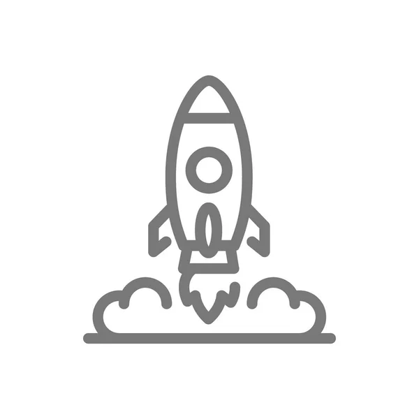 Jednoduché raketové a kosmické lodi ikona čáry. Symbol a znak vektorové ilustrace design. Izolované na bílém pozadí — Stockový vektor