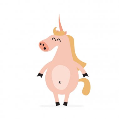 Çizgi film fantastik tek boynuzlu at karakteri. Vektör çizim animasyon için