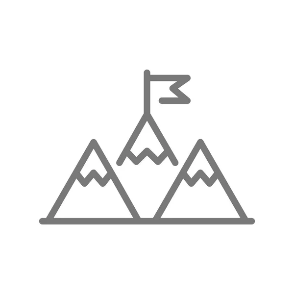 Pic de montagne simple avec drapeau ou icône de ligne de leadership. Illustration vectorielle de symboles et de signes. Isolé sur fond blanc — Image vectorielle