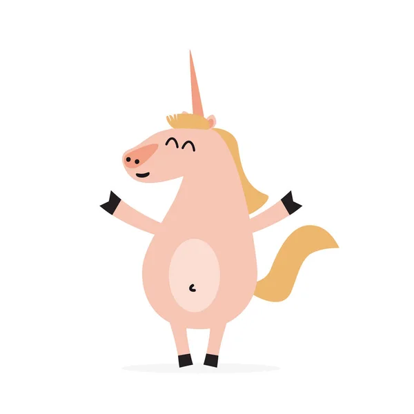 Kartun fantastis karakter unicorn dengan tangan terbuka - Stok Vektor