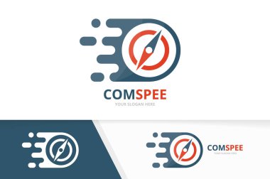 Hızlı pusula logo birlikte vektör. Hızlı gezinti simge veya simge. Benzersiz seyahat ve dijital logo tasarım şablonu.