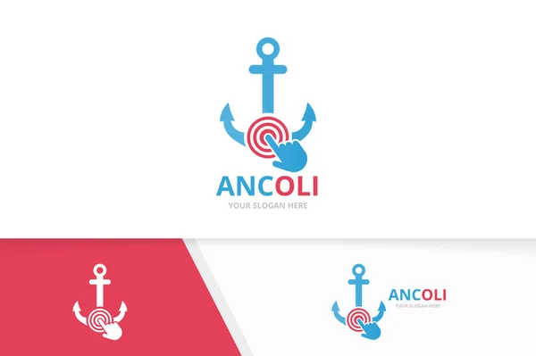 Anclaje vectorial y combinación de logotipo de clic. Símbolo o icono marino y cursor. Plantilla única de diseño de logotipos navales y digitales . — Vector de stock