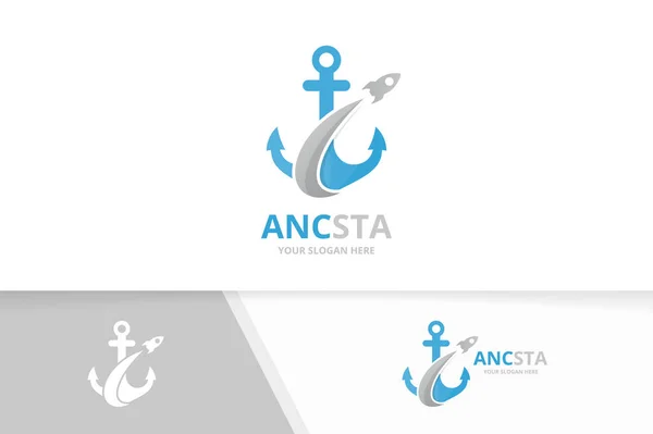 Vector anker en raket logo-combinatie. Zee- en vliegtuig symbool of pictogram. Unieke Marine en vlucht logo ontwerpsjabloon. — Stockvector
