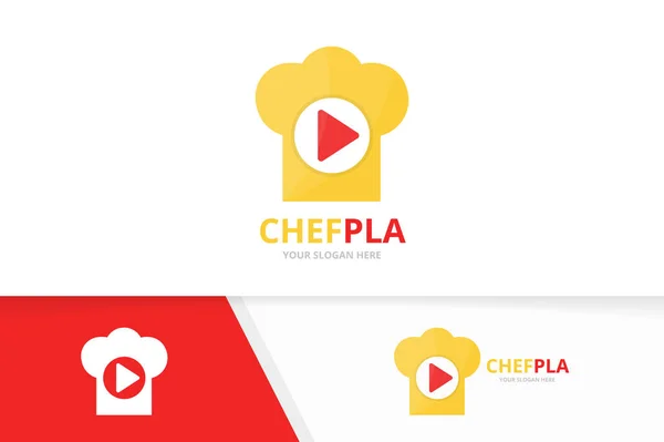 Vektor-Taste spielen und Kochmütze Logo-Kombination. Platte und Küchensymbol oder -symbol. einzigartige Hilfe und Koch Logotyp Design-Vorlage. — Stockvektor