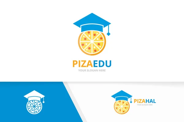 Vektor Absolventenhut und Pizza-Logo-Kombination. Studie und Lebensmittel Symbol oder Symbol. einzigartige Design-Vorlage für das Logo der Pizzeria. — Stockvektor