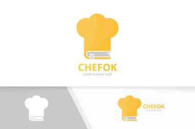 Vektör kitap ve chef şapka logo bileşimi. Mutfak ve Pazar simge veya simge. Benzersiz Kitabevi, Kütüphane ve aşçı logo tasarım şablonu.