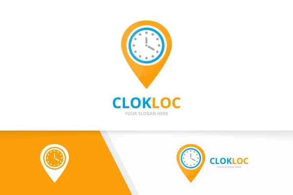 Vector klok en kaart aanwijzer logo combinatie. Tijd en gps locator-symbool of pictogram. Unieke uitdrukkelijke en pin logo ontwerpsjabloon. — Stockvector