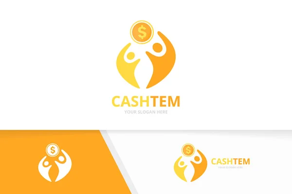 Vector munt en mensen logo-combinatie. Geld en gezin symbool of pictogram. Unieke cash en Unie, helpen, sluit, team logo ontwerpsjabloon. — Stockvector