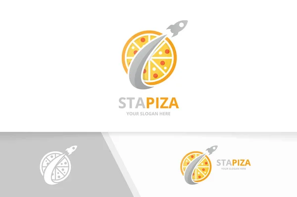 Vektor-Pizza und Rakete Logo Kombination. Lebensmittel und Flugzeug Symbol oder Symbol. einzigartige Design-Vorlage für Pizzeria und Fluglogos. — Stockvektor
