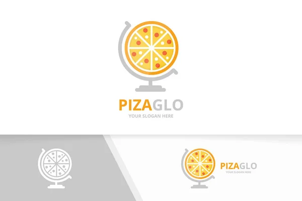 Vektorpizza und Globus-Logo-Kombination. food planet symbol oder Symbol. einzigartige Design-Vorlage für das Logo der Pizzeria. — Stockvektor